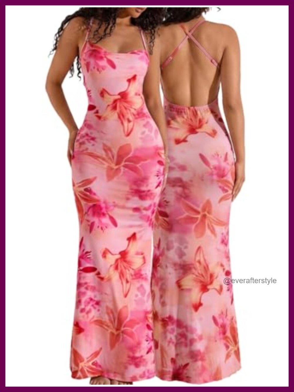 Women's Floral Maxi Dress Spaghetti Strap Backless Bodycon Summer
